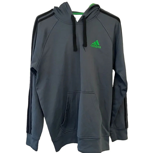 Adidas Mens Gray Sweatshirt M Fleece Hoodie Long Sleeve Pullover Soccer Workout - Picture 1 of 10